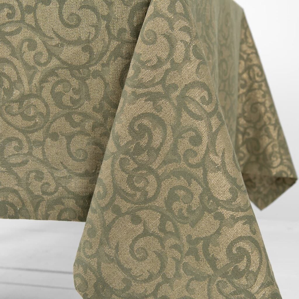 ATLANTA Duk oliven 8 linen cotton olive jacquard tablecloth, with folded borders.