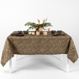 ATLANTA Duk brun 8 linen cotton brown jacquard tablecloth.