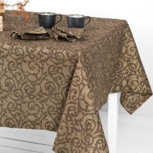 ATLANTA Duk brun 9 linen cotton brown jacquard tablecloth, flower motif.