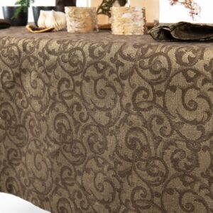 ATLANTA Duk brun 11 linen cotton brown jacquard tablecloth, with goldedn lurex.