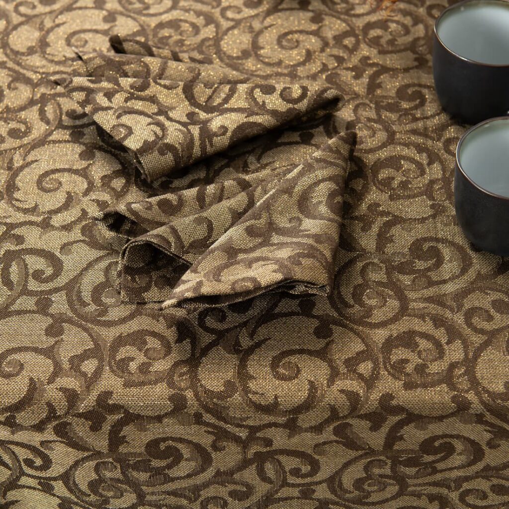 ATLANTA Duk brun 5 linen cotton brown jacquard tablecloth, with napkins.