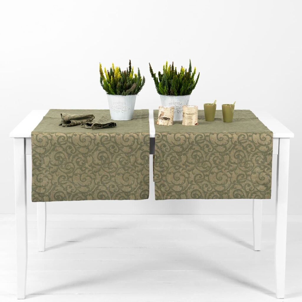 ATLANTA Løper oliven 1 linen cotton olive jacquard runner.