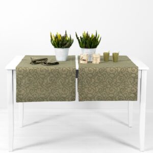 ATLANTA Løper oliven 7 linen cotton olive jacquard runner.