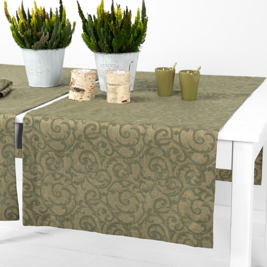 ATLANTA Løper oliven 2 linen cotton olive jacquard runner with 4cm. borders.