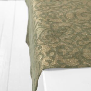 ATLANTA Løper oliven 9 linen cotton olive jacquard runner with golden lurex yarns.