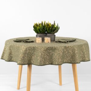 round linen cotton tablecloth olive
