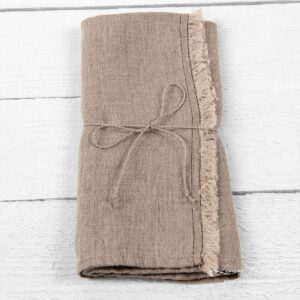 Kjøkkenhåndkle nr. 2 6 Linen kitchen towel with fringes and brown stitches