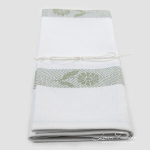 Linen cotton green towel with flowers.