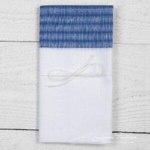 Optical white linen kitchen towel with blue stripes