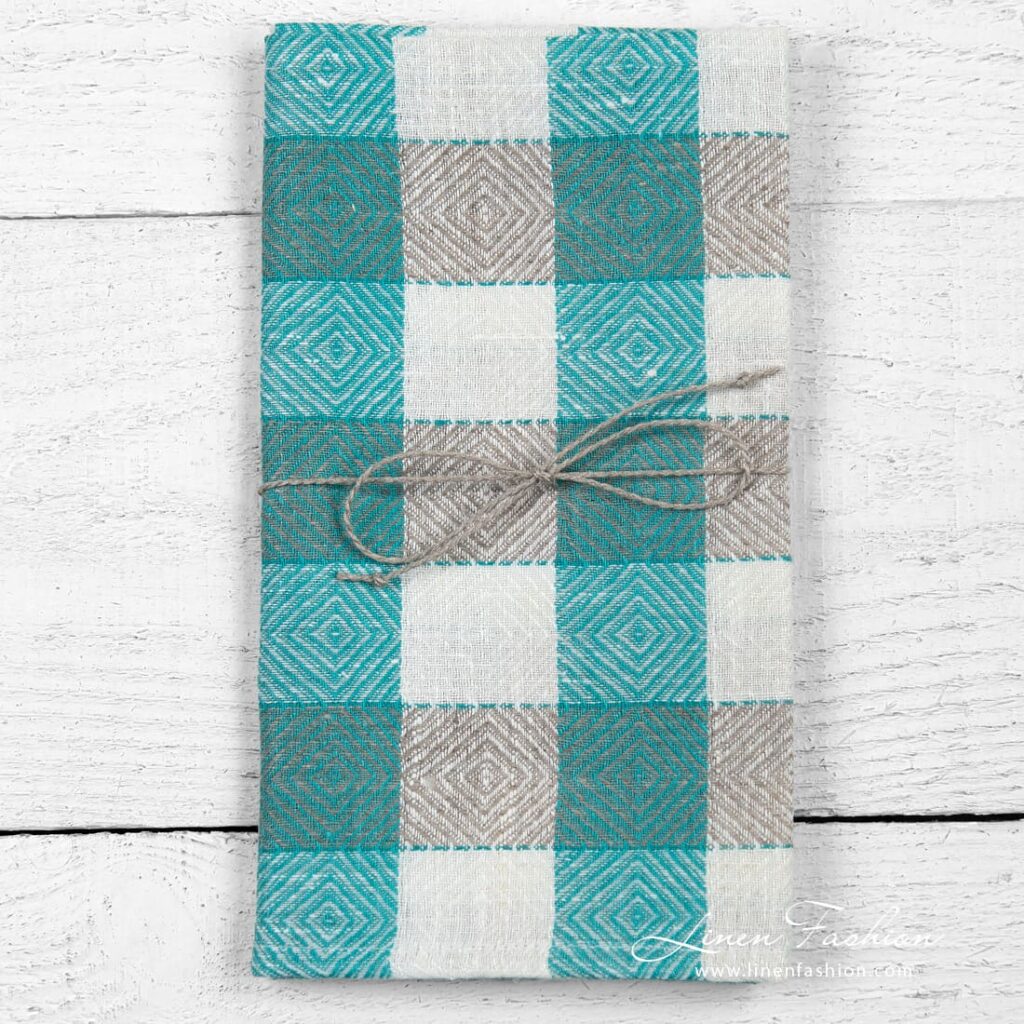 Kjøkkenhåndkle nr. 46 2 Linen kitchen towel in rhombuses and checks