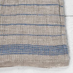 Light grey kitchen towel with blue stripes