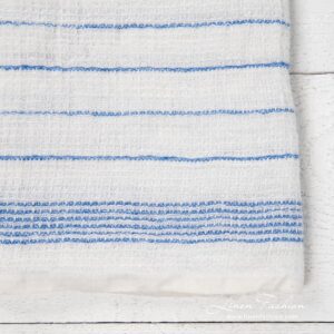 Kjøkkenhåndkle nr. 34 9 White kitchen towel with blue stripes, waffle weave