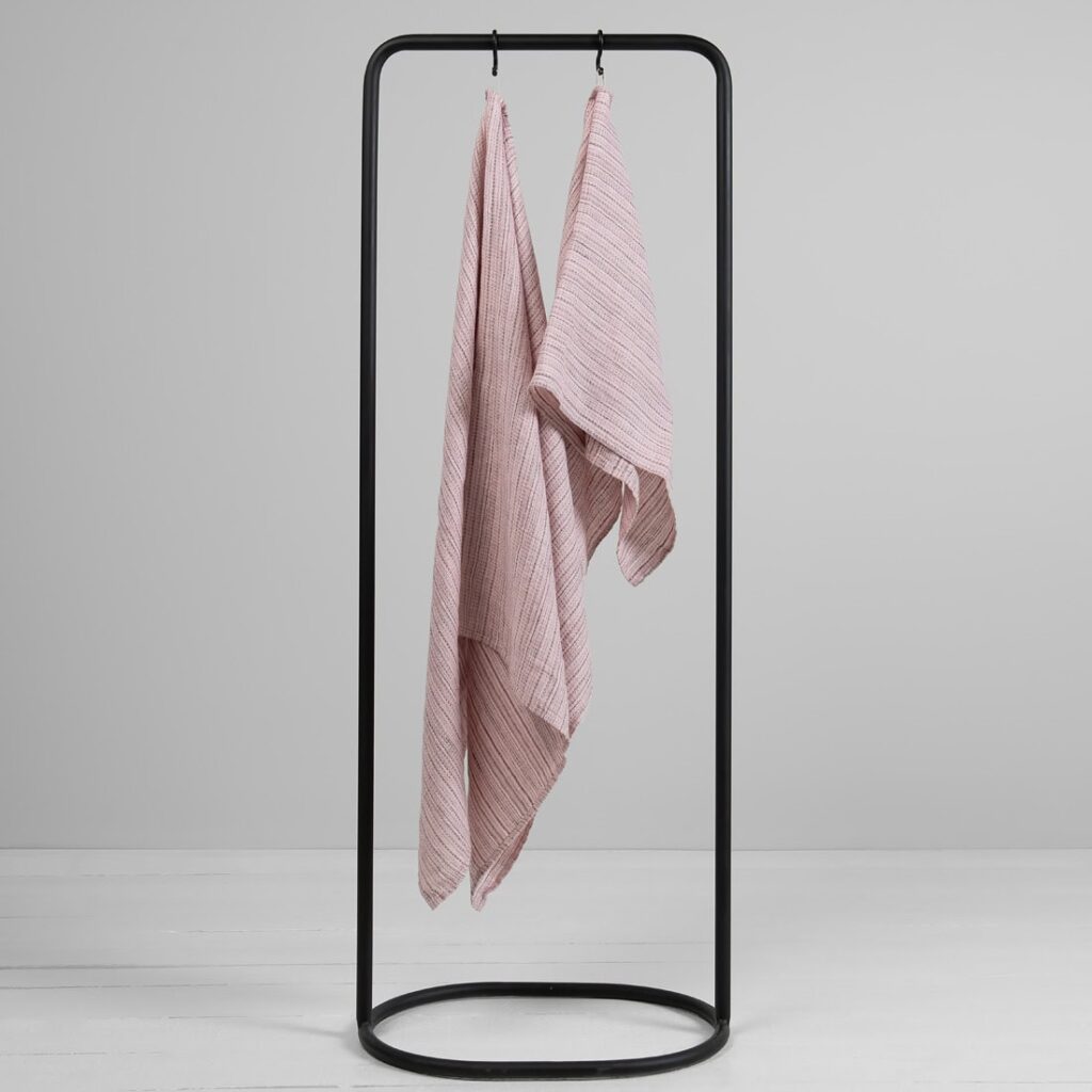Linen pink striped waffle bath towels