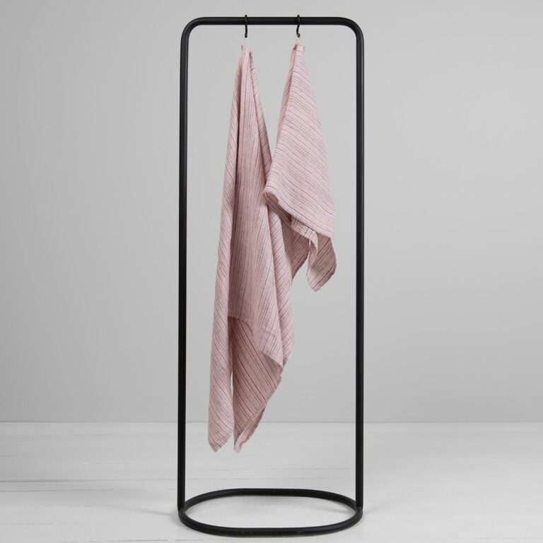 Linen pink striped waffle bath towels