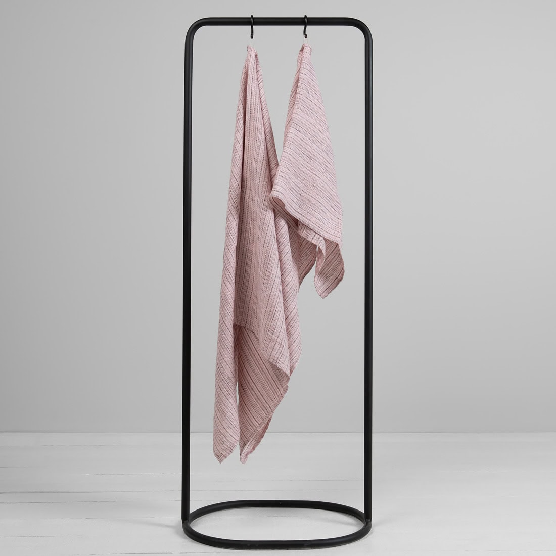 Linen pink striped waffle bath towels