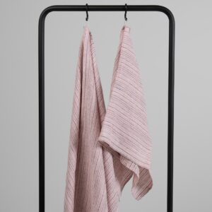 Linen pink striped waffle bath towels, 100% linen