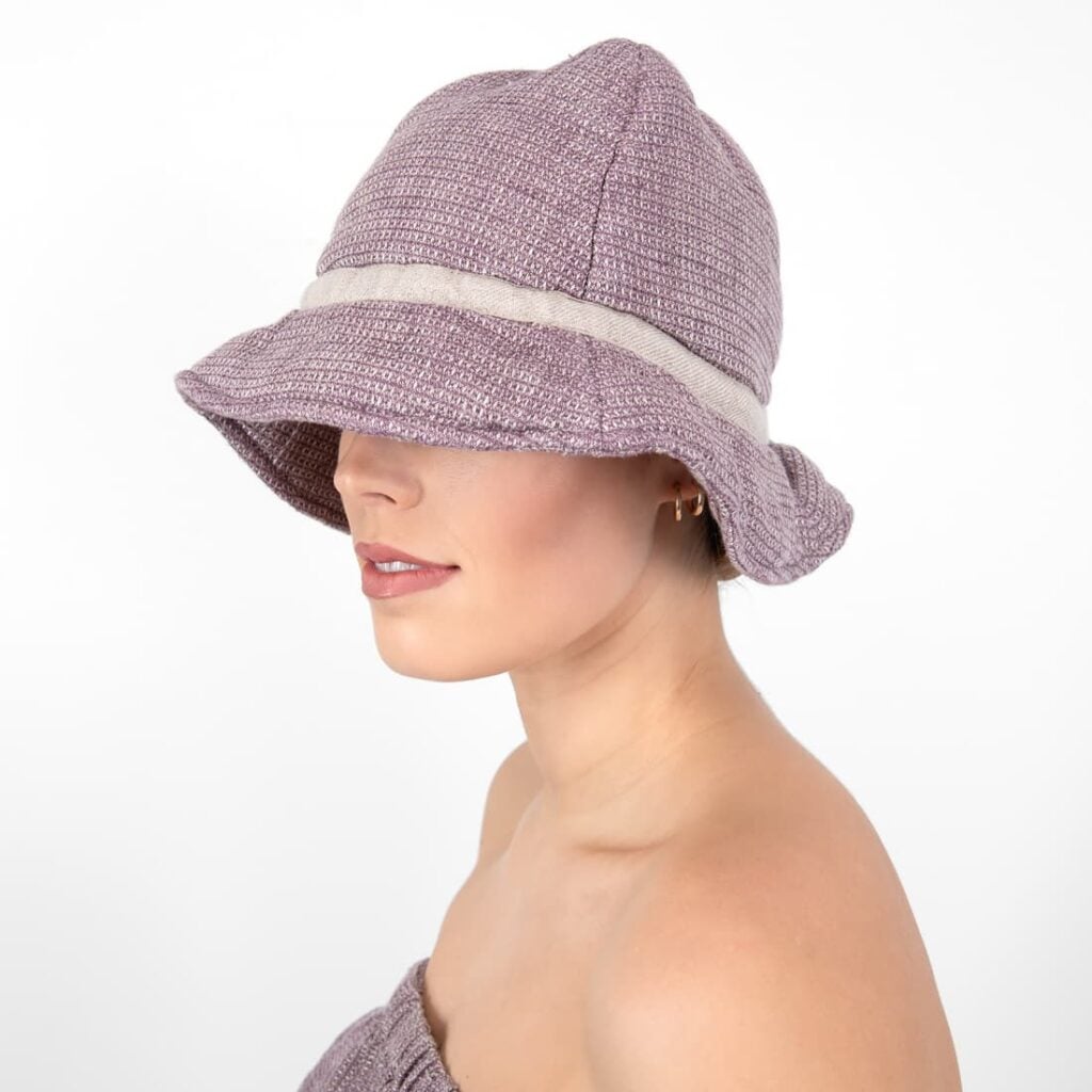 violet linen sauna hat