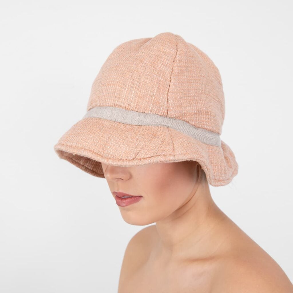 powder brown linen sauna hat