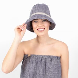 blue linen sauna hat washed