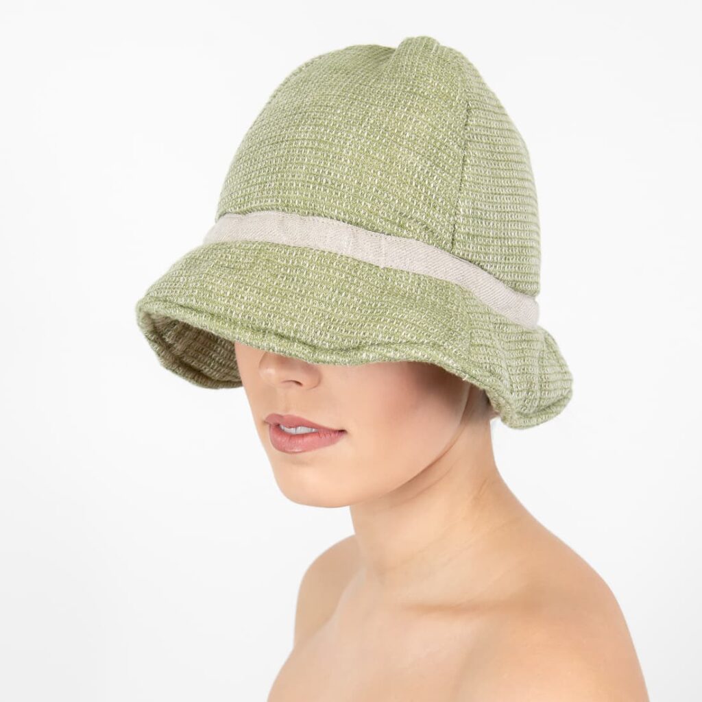 green linen sauna hat