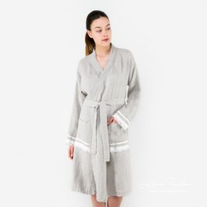 MALTA Badekåpe grå 6 Grey linen womens robe, malta.