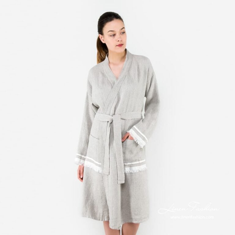 Grey linen womens robe, malta.