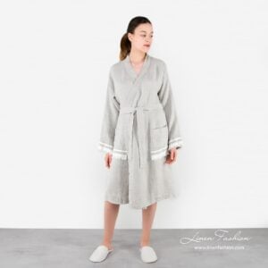 MALTA Badekåpe grå 7 Linen grey robe for women, malta.