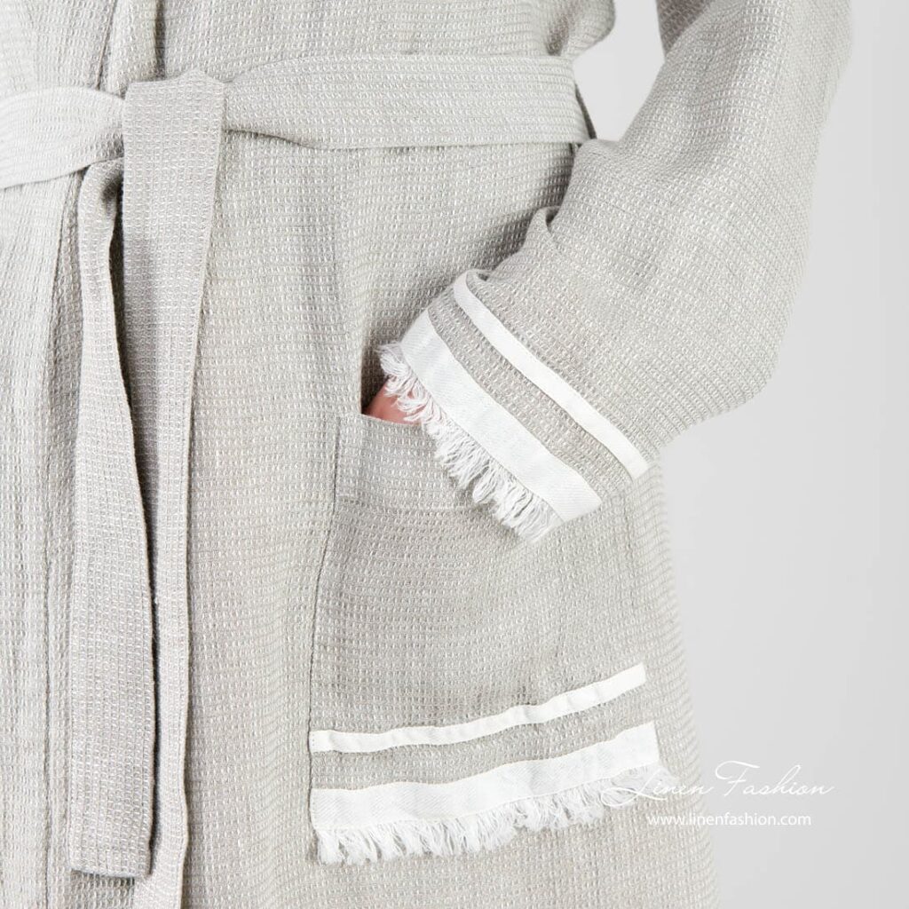 MALTA Badekåpe grå 5 100% linen robe for women, grey.