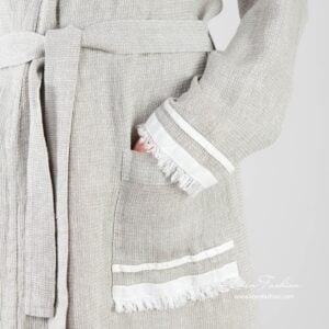 MALTA Badekåpe grå 10 100% linen robe for women, grey.