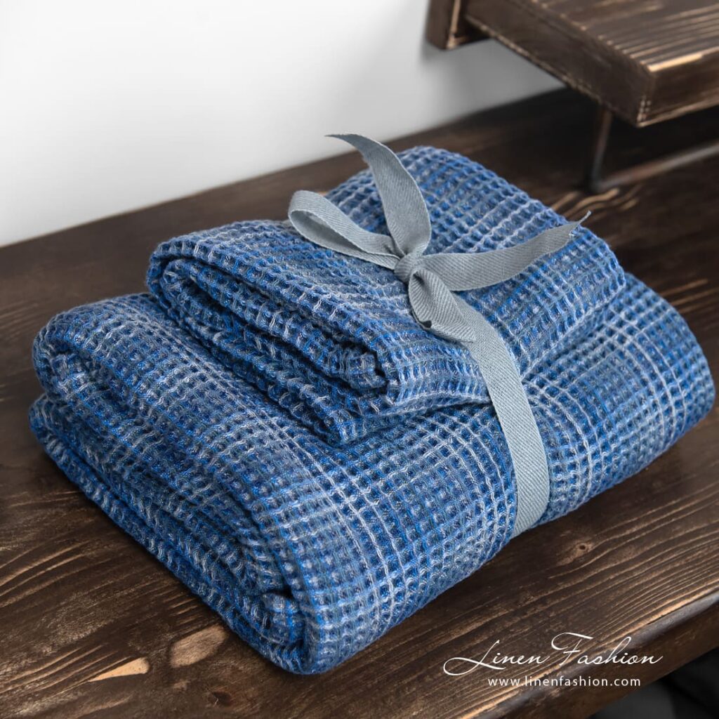 BINGO Badehåndkle blått 4 Set of blue linen cotton bath towels