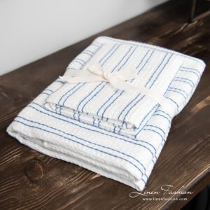VITO Badehåndkle blå striper 6 Set of cotton hemp towels
