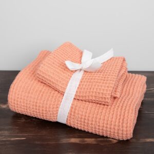 linen cotton bath towel peach, in set.