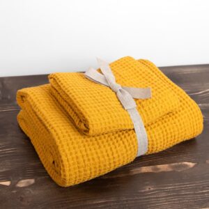 linen cotton mustard bath towel, in set
