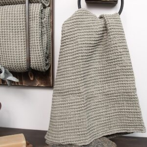 linen grey green bath towel, washed
