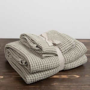 linen grey green bath towel, set