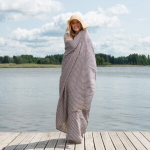 Lightweight linen cotton beach towel, specially washed to increase softness