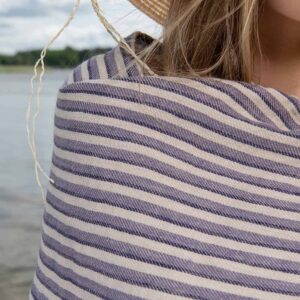 Twill weave striped beach towel, white and violet