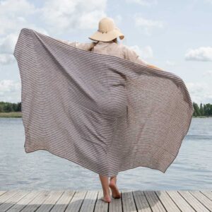 Striped violet linen beach towel