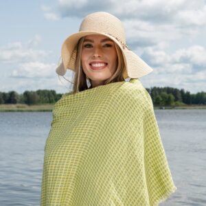 Green checked linen beach towel, 100% linen