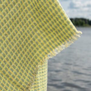 Green checked linen beach towel, structural check weave