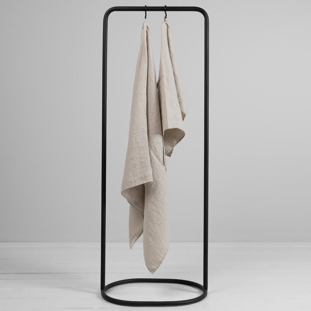 Beige linen striped bath towel