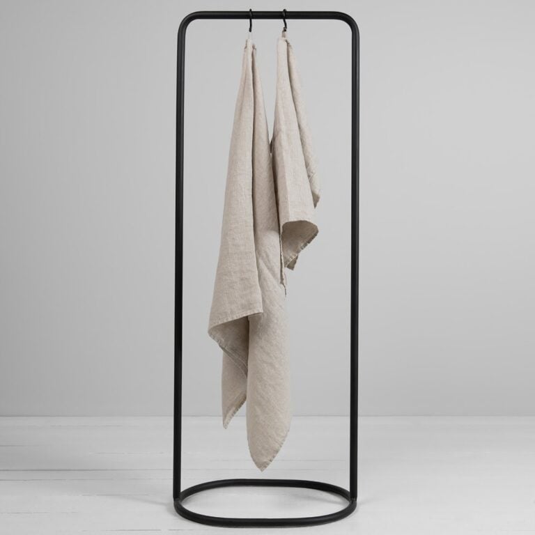 Beige linen striped bath towel