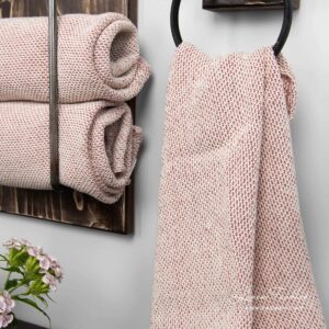 Linen blend bath towel woven from dark red & off white yarns