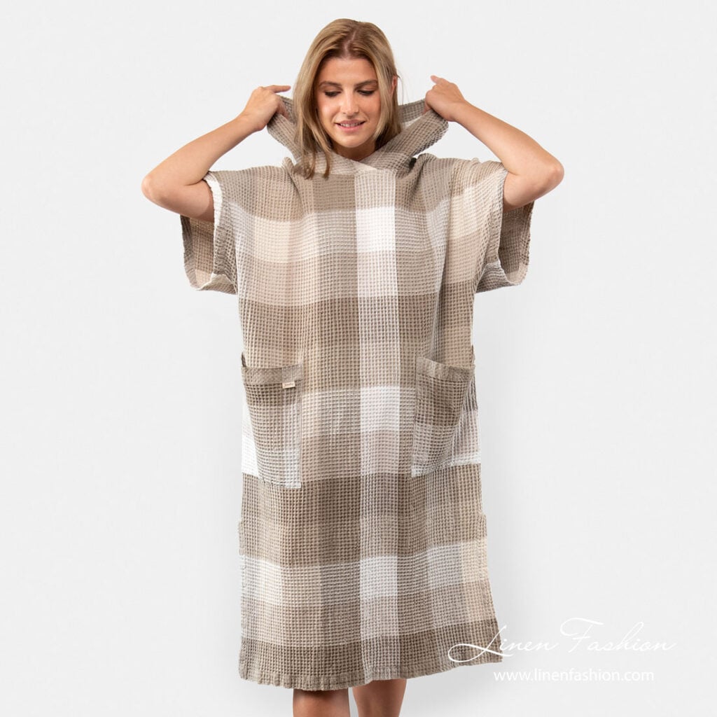 BINGO Poncho sand 2 Unisex linen poncho towel with short sleeves