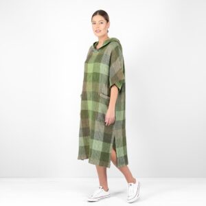 BINGO Poncho grønnrutete 14 green linen poncho wasffle, washed.