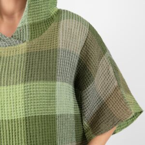 BINGO Poncho grønnrutete 16 green linen poncho waffle, big checks.