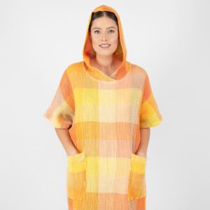 BINGO Poncho oransje rutete 9 orange linen poncho with hoodie.