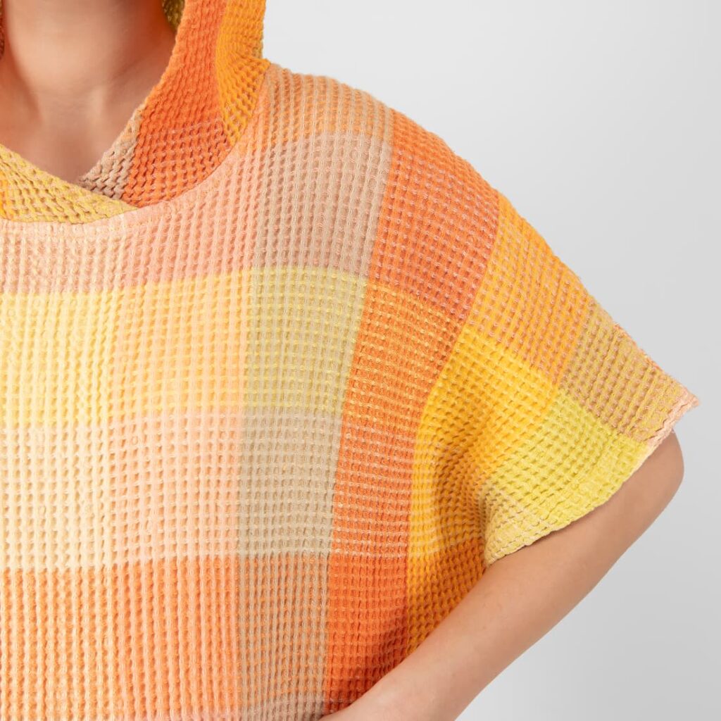 BINGO Poncho oransje rutete 4 orange linen poncho waffle structure, checks.