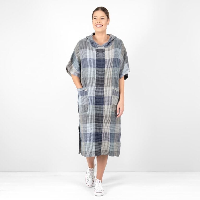 grey blue linen poncho bingo.