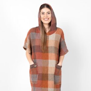 Brown linen poncho with hood